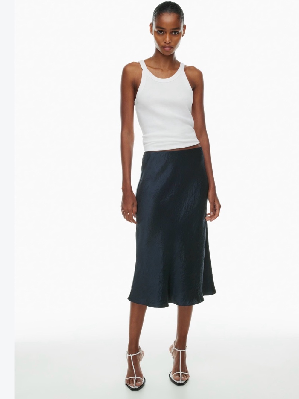 Babaton Aritzia Satin Midi Skirt in Black